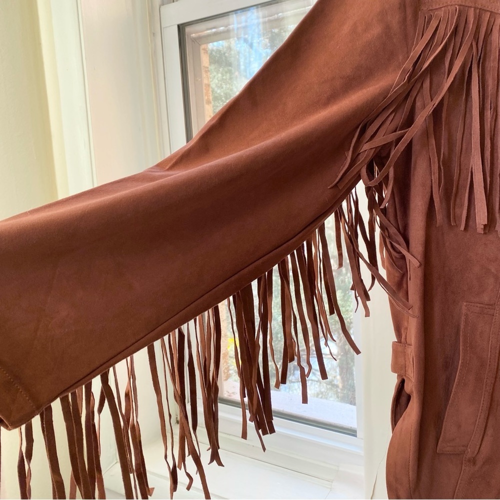 NWT Free People Fringe Out Vegan Suede Jacket Red Mahogany Medium - Picture 7 of 12
